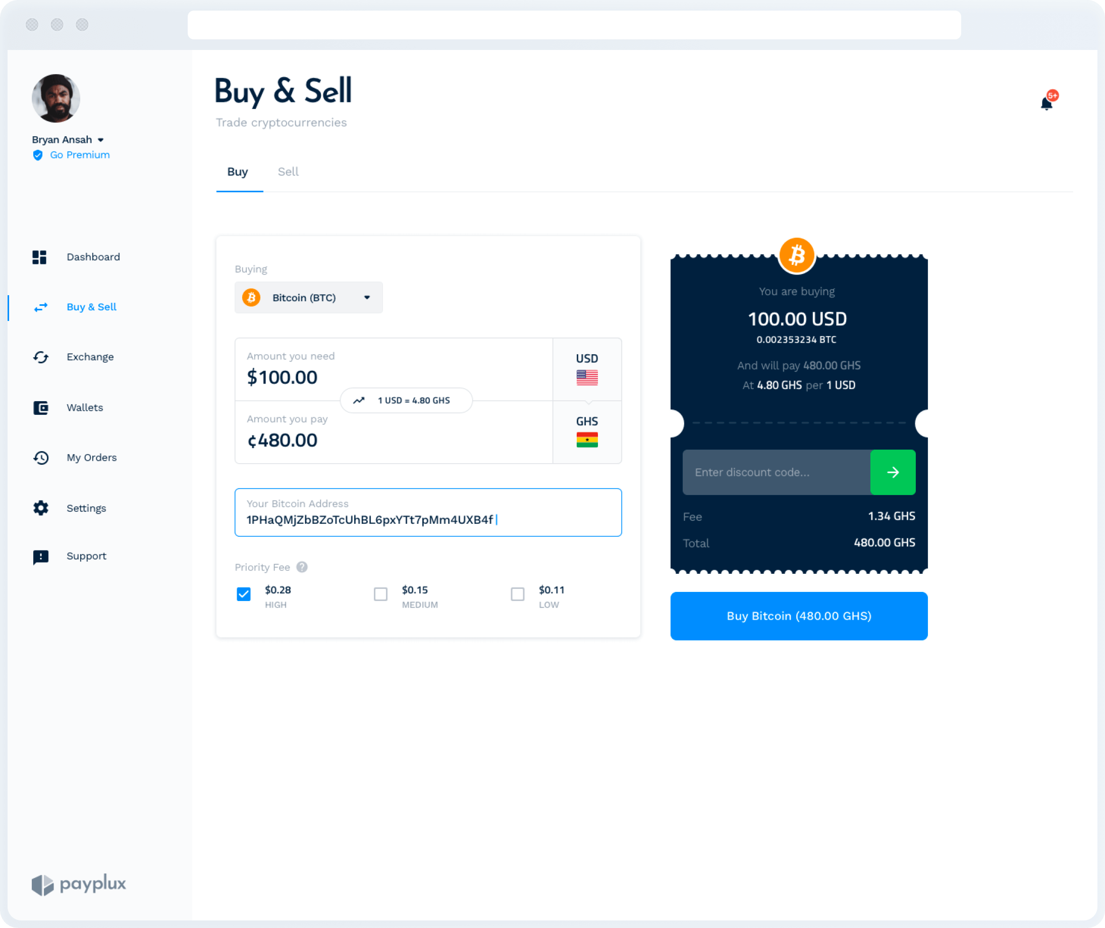 buy bitcoin in Ghana with Payplux